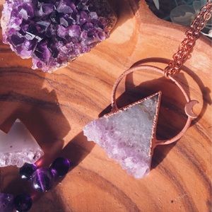 amethyst mountain moon copper crystal pendant necklace handmade